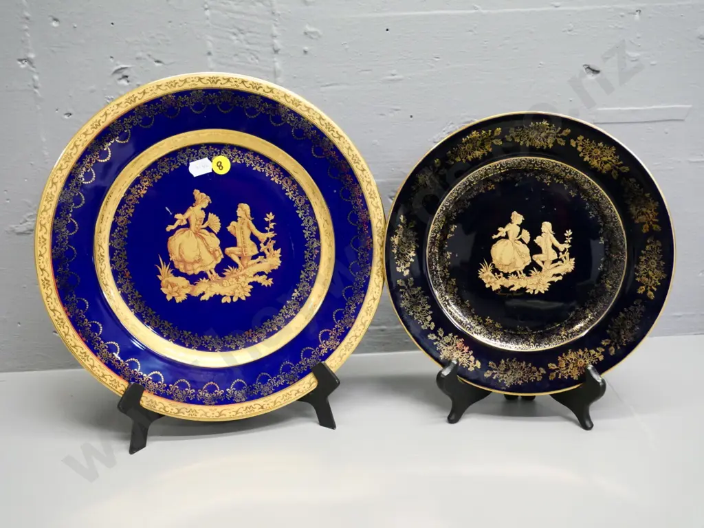 2 Limoges romance scene - one cobalt, one black, larger is D-265 Image 1++