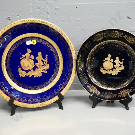 2 Limoges romance scene - one cobalt, one black, larger is D-265