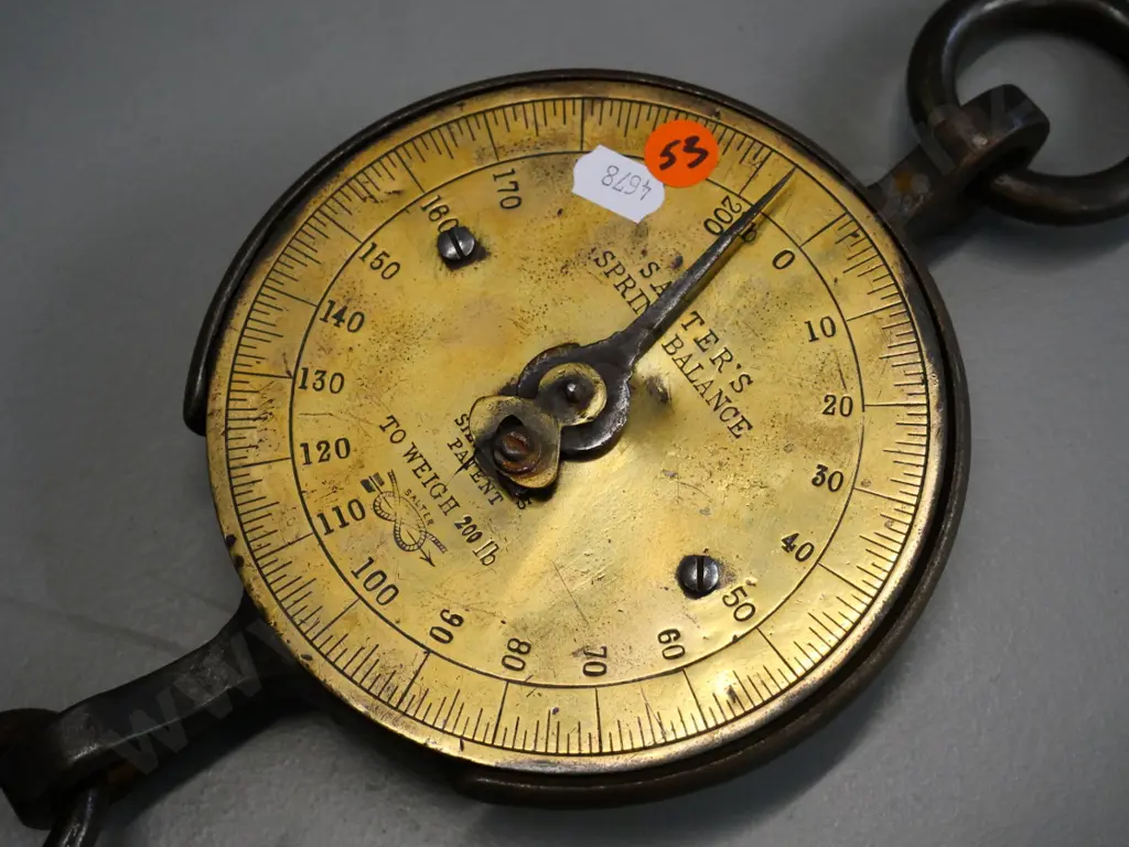 Salter cast iron and brass hanging spring balance scale with bag hook - overall H-400 Image 1++