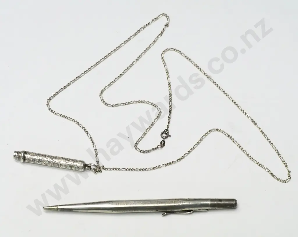 silver pencil stamped sterling silver & silver pendant chain stamped 925 Image 1++