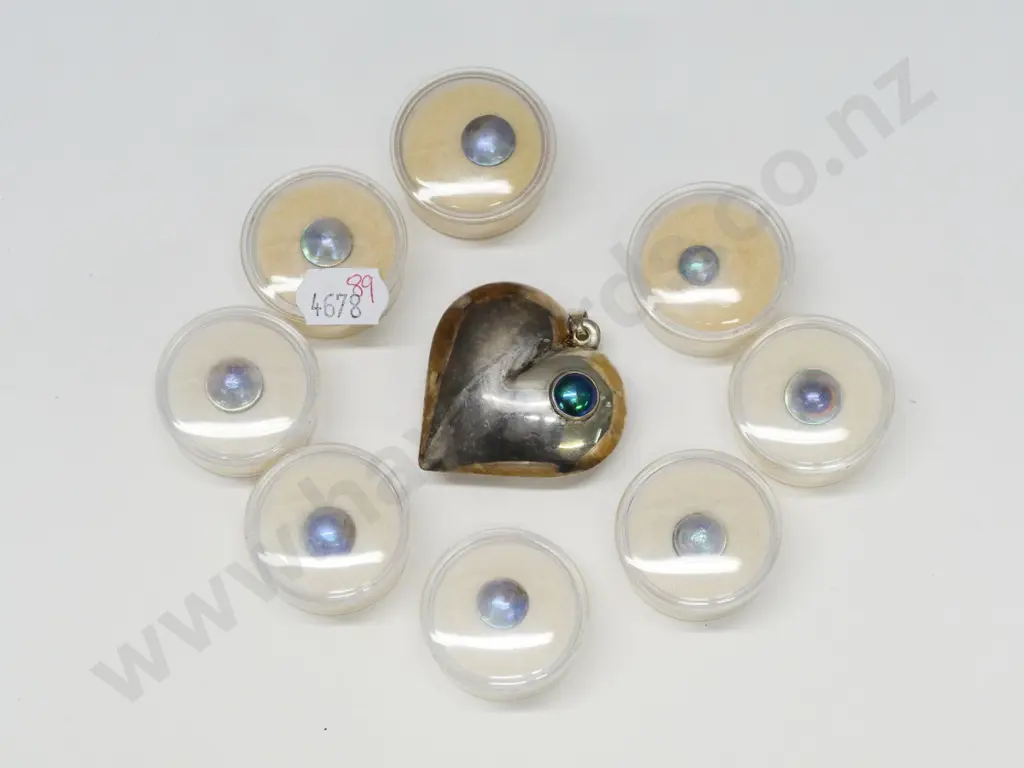 8 paua pearl stones & large silver heart pendant stamped 925 no chain Image 1++