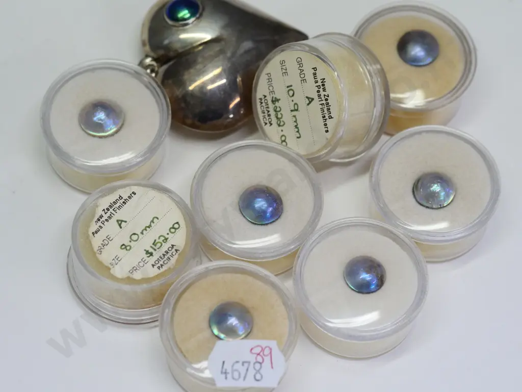 8 paua pearl stones & large silver heart pendant stamped 925 no chain Image 1++