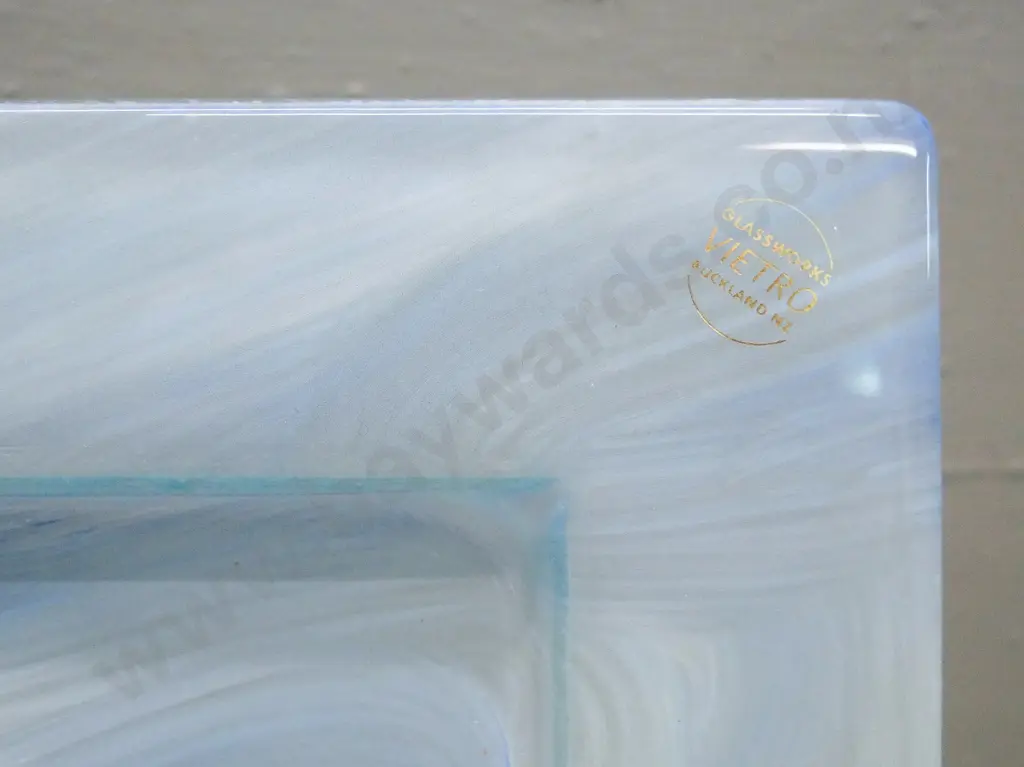 2 pieces of swirled blue art glass - Vietro Auckland NZ square dish 285 x 285 and a Japanese bowl Image 1++