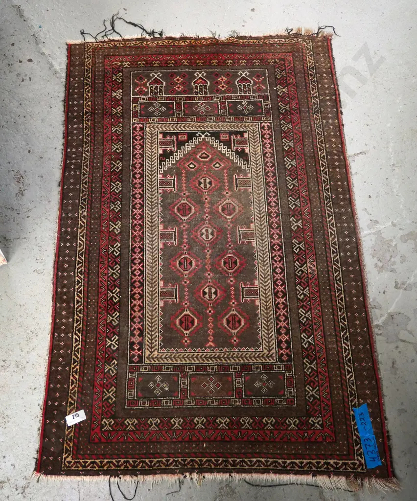 small hand-knotted wool floor rug - fading and wear L-1400 W-900 Image 1++