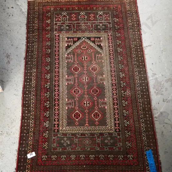 small hand-knotted wool floor rug - fading and wear L-1400 W-900