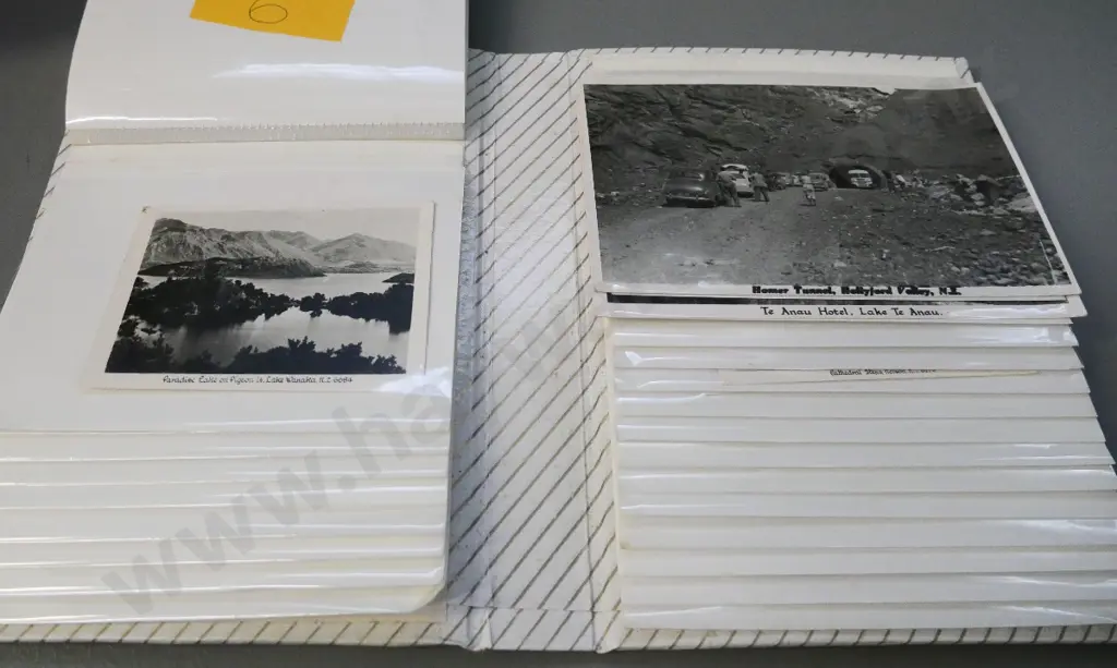 album of small NZ souvenir photo prints - Wanaka, Nelson, Fiordland, and 1940 Centennial Exhibition Wellington Image 1++