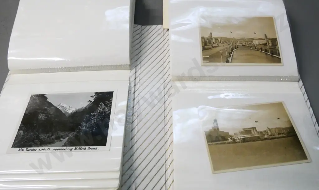 album of small NZ souvenir photo prints - Wanaka, Nelson, Fiordland, and 1940 Centennial Exhibition Wellington Image 1++