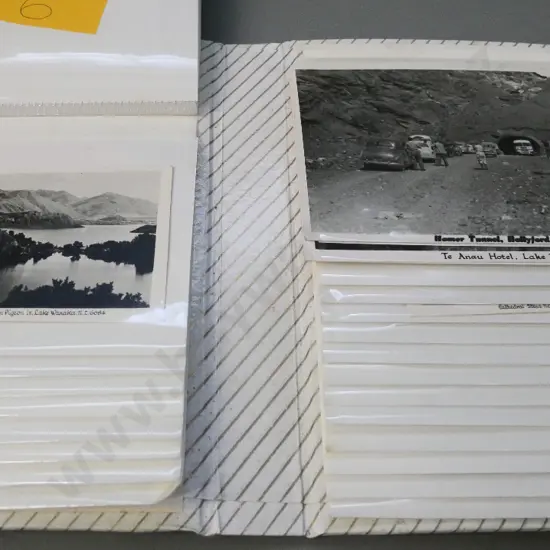 album of small NZ souvenir photo prints - Wanaka, Nelson, Fiordland, and 1940 Centennial Exhibition Wellington