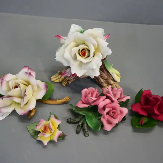 5 Capodimonte rose ornaments - largest one is H-140 W-160