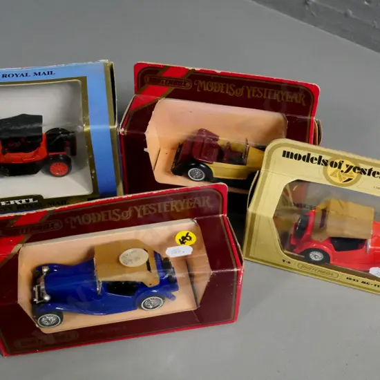 4 model vintage motorcar vehicles in original packaging - 3 Matchbox Models of Yesteryear and one ERTL
