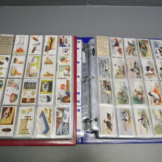 2 binders of cigarette collector's cards in album sheets - gardening, flowers, birds, etc.