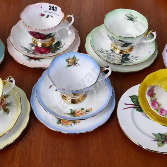 set of 6 Royal Albert rose pattern trios, a colour glaze Old English Rose coffee cup & saucer and a Paragon plate