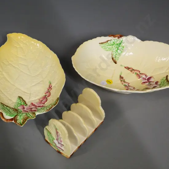 3 pieces of Carlton Ware foxglove pattern china - bowl, dish and toast rack