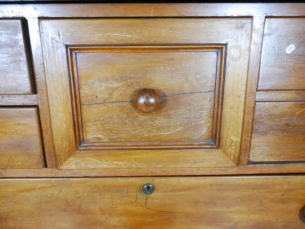 vintage walnut 8-drawer Scotch chest with barley twist columns, turned wooden handles, split to top H1280 W1240 D570 Image 1++