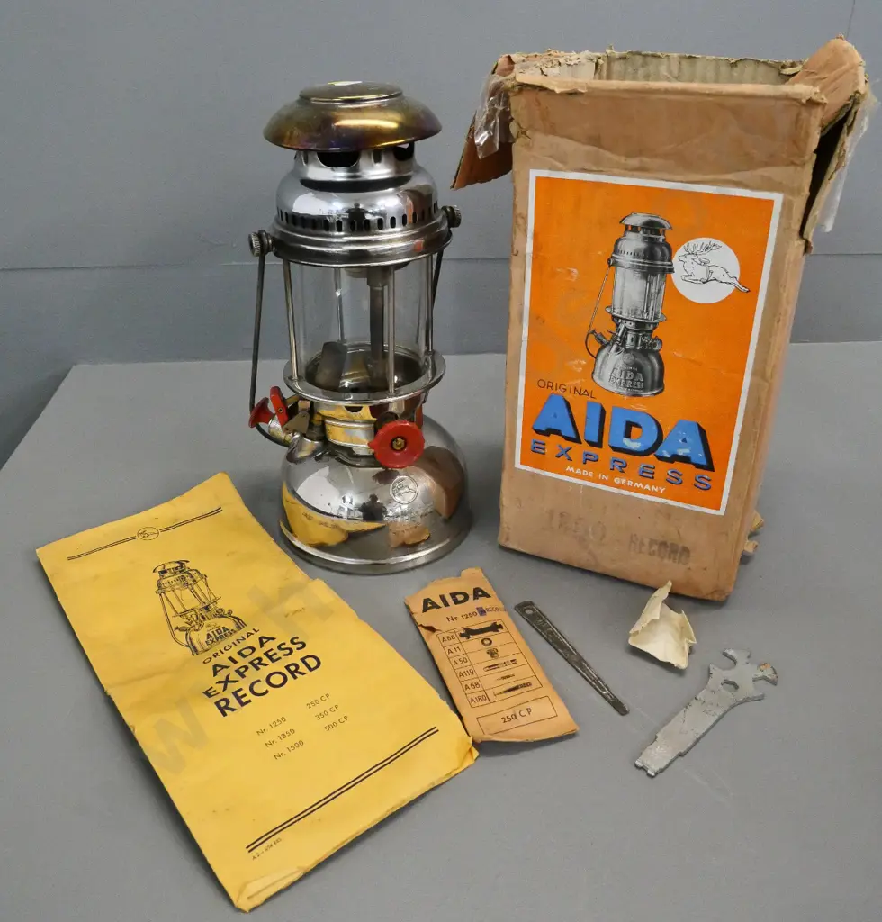 vintage Aida white spirit lantern with original box - made in Germany. H-320 W-170 Image 1++