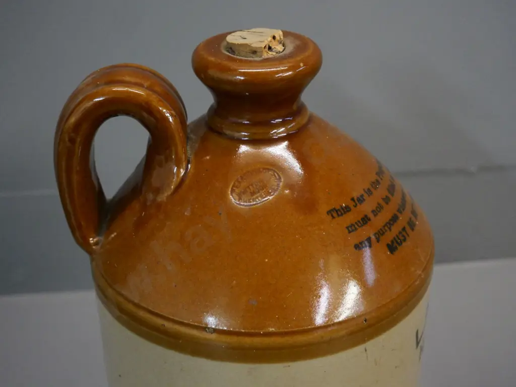 narrow mouth Lane & Co Gold Medal Dunedin stoneware crock with cork stopper H-330 D-180 Image 1++