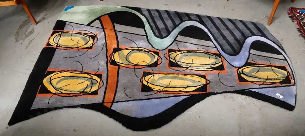 Dilana hand-tufted wool floor rug - abstract shape, geometric pattern L-2360 W-1480 at wide end W-1030 other end Image 1++