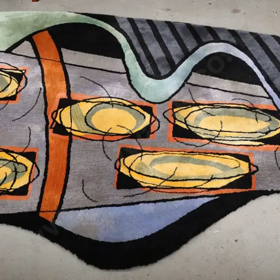 Dilana hand-tufted wool floor rug - abstract shape, geometric pattern L-2360 W-1480 at wide end W-1030 other end