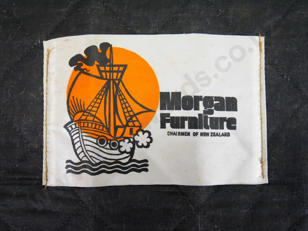 mid-century Morgan Brothers NZ mahogany framed pull-out convertible settee in tweed fabric H800 W2030 D830 Image 1++