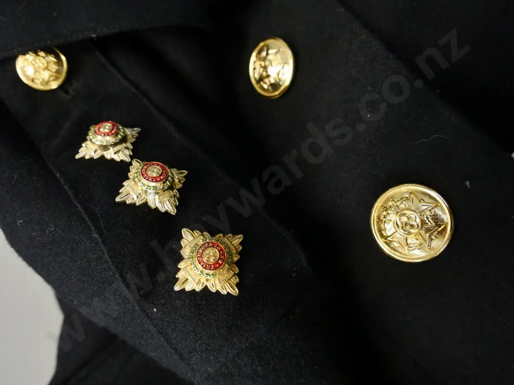 assorted military uniform pieces - mess jacket, dress jacket, trousers etc - some buttons with Tria Juncto in Uno motto Image 1++