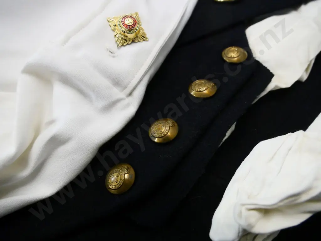 assorted military uniform pieces - mess jacket, dress jacket, trousers etc - some buttons with Tria Juncto in Uno motto Image 1++