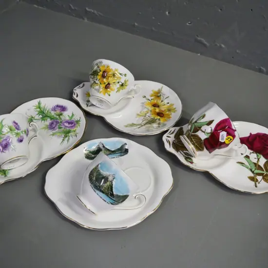 4 English china tennis sets - three Royal Standard, one Grafton Mitre Peak scenic