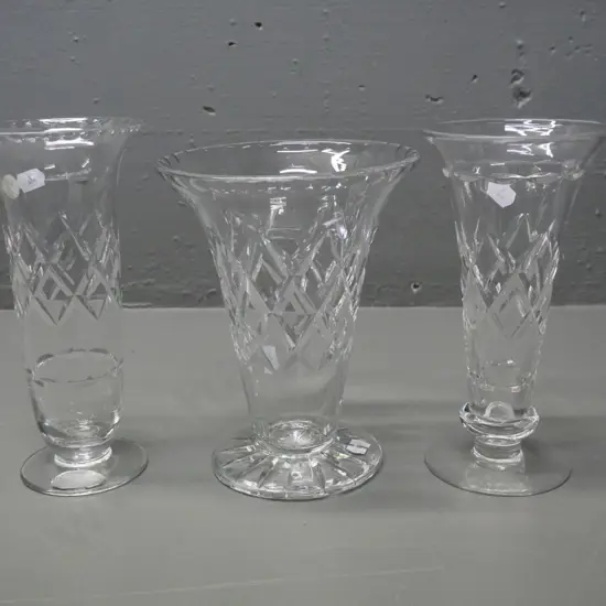 3 English crystal vases - Stuart, Harbridge H-200 & Richardson