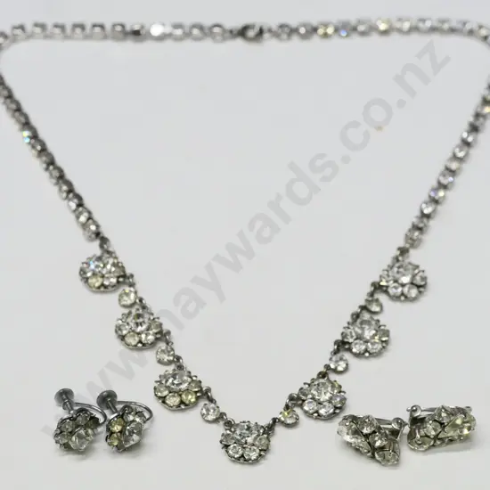 diamante costume necklace & 2 pairs of clip on earrings