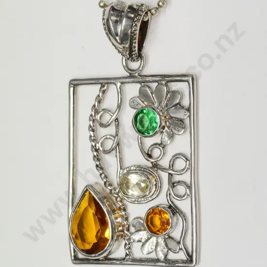 large multi stone & silver pendant stamped 925