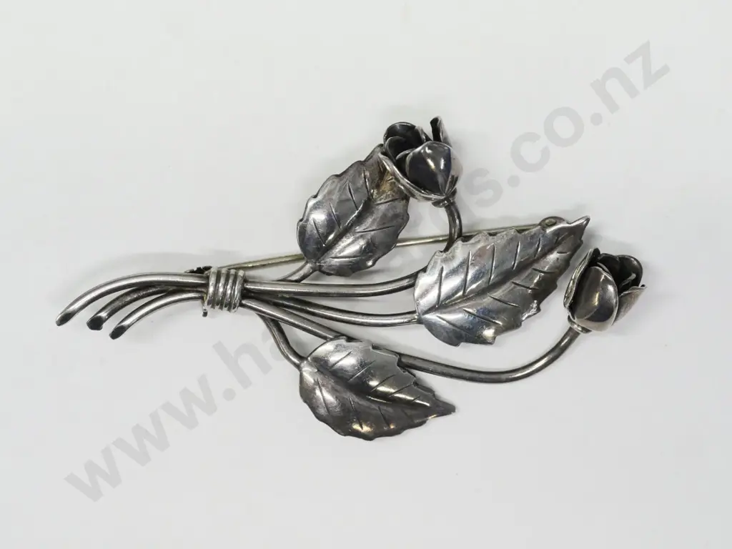 silver flower brooch stamped sterling SCF Denmark Image 1++