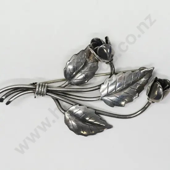 silver flower brooch stamped sterling SCF Denmark