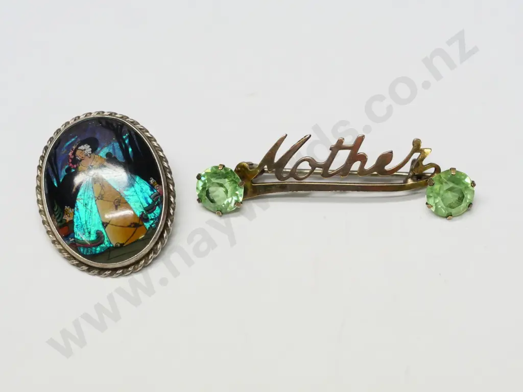 butterfly wing brooch stamped sterling silver & bar brooch "Mother' stamped sil lined Image 1++