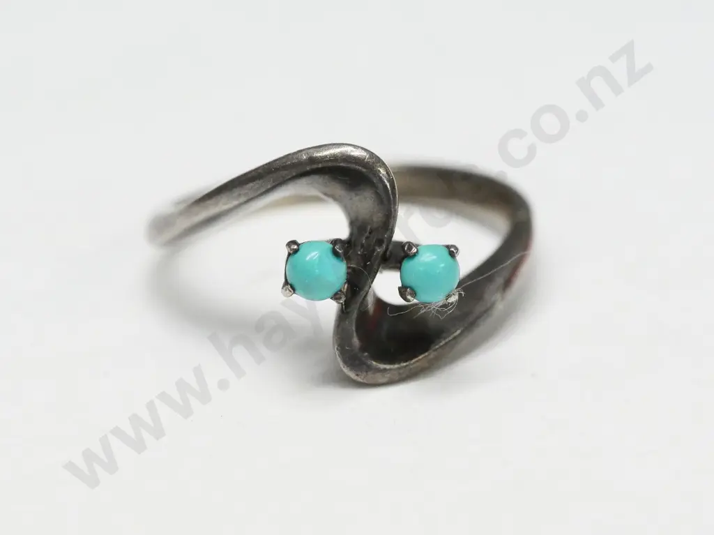 silver turquoise ring stamped stg Image 1++