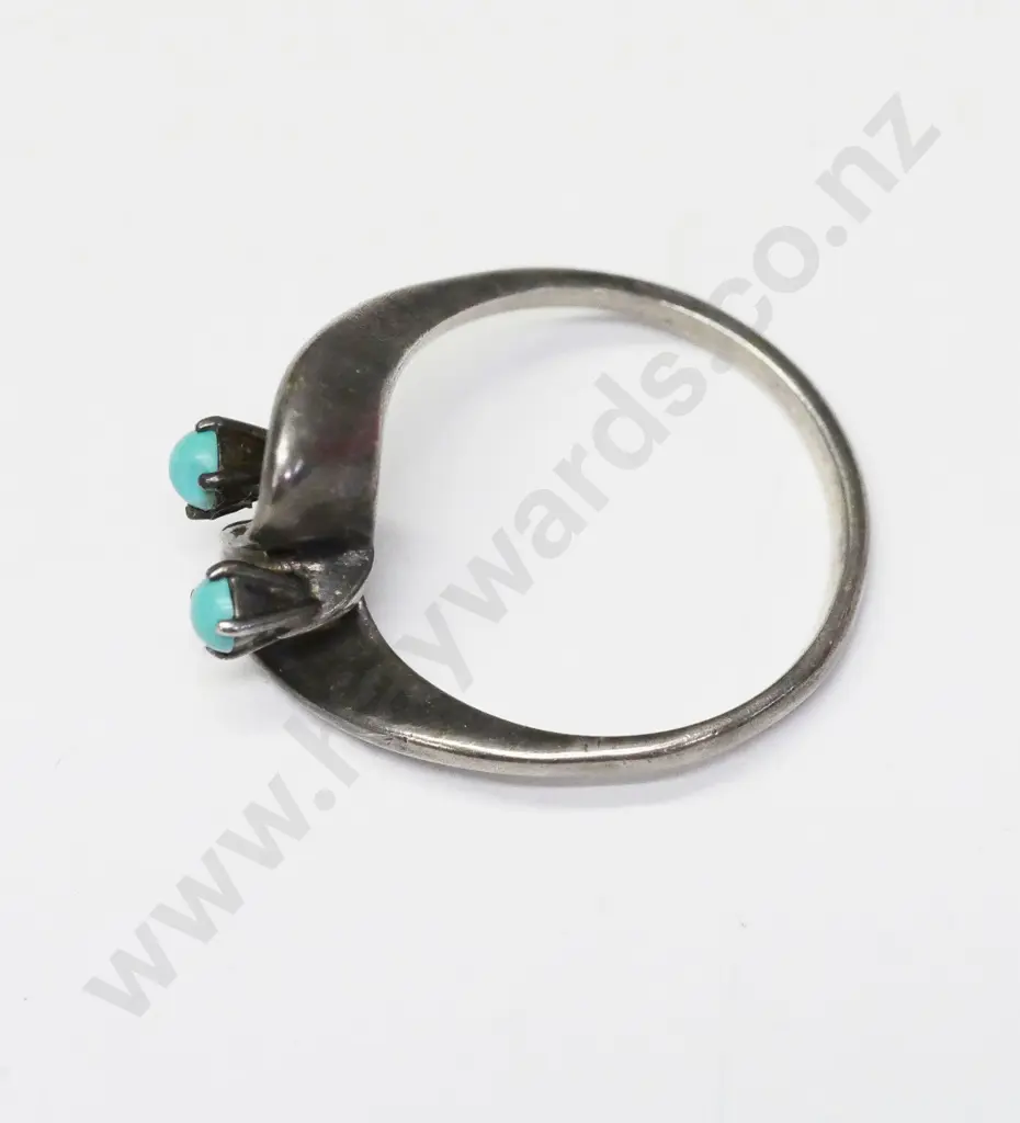 silver turquoise ring stamped stg Image 1++
