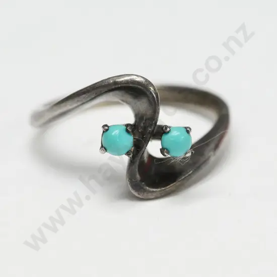 silver turquoise ring stamped stg