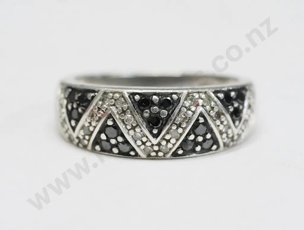 silver sapphire & cz ring stamped Image 1++
