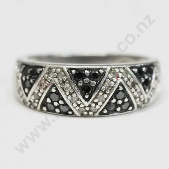 silver sapphire & cz ring stamped