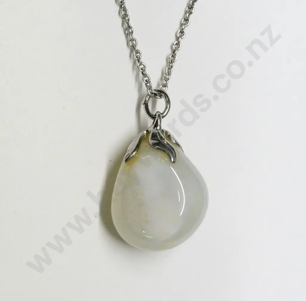 white stone pendant chain stamped sterling Image 1++