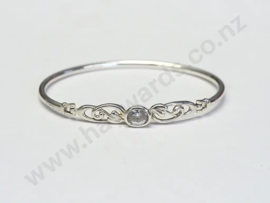 silver bangle with cz stone no mark Image 1++