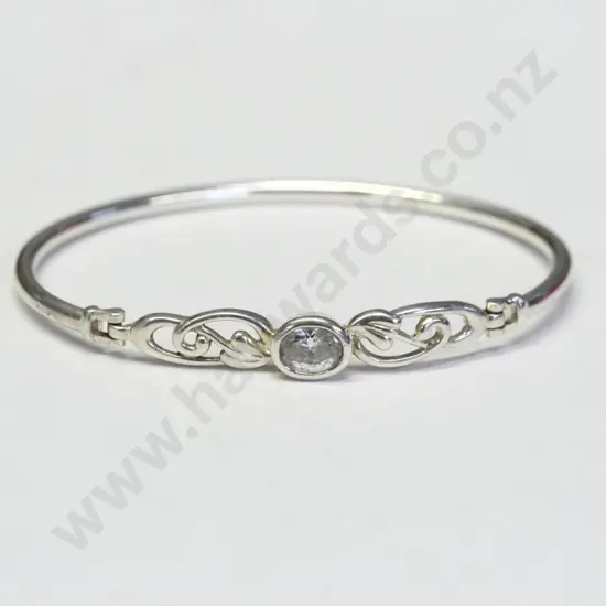 silver bangle with cz stone no mark