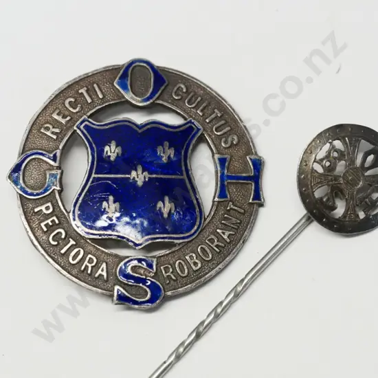 medal 'OGHS Recti Cultus Pectora Roborant' [no bar] & lapel pin 'OBHS'