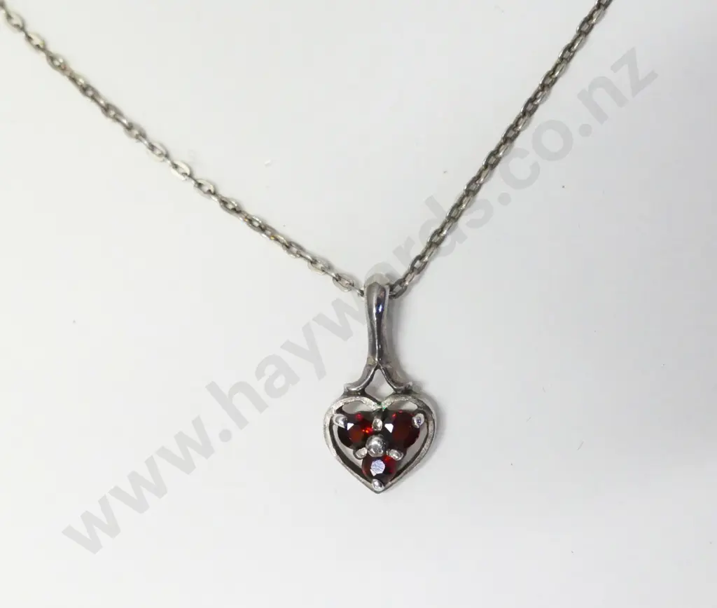 garnet pendant chain stamped sterling Image 1++