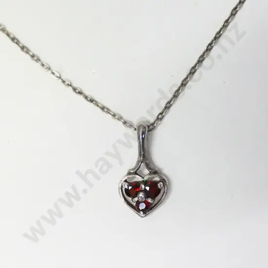 garnet pendant chain stamped sterling