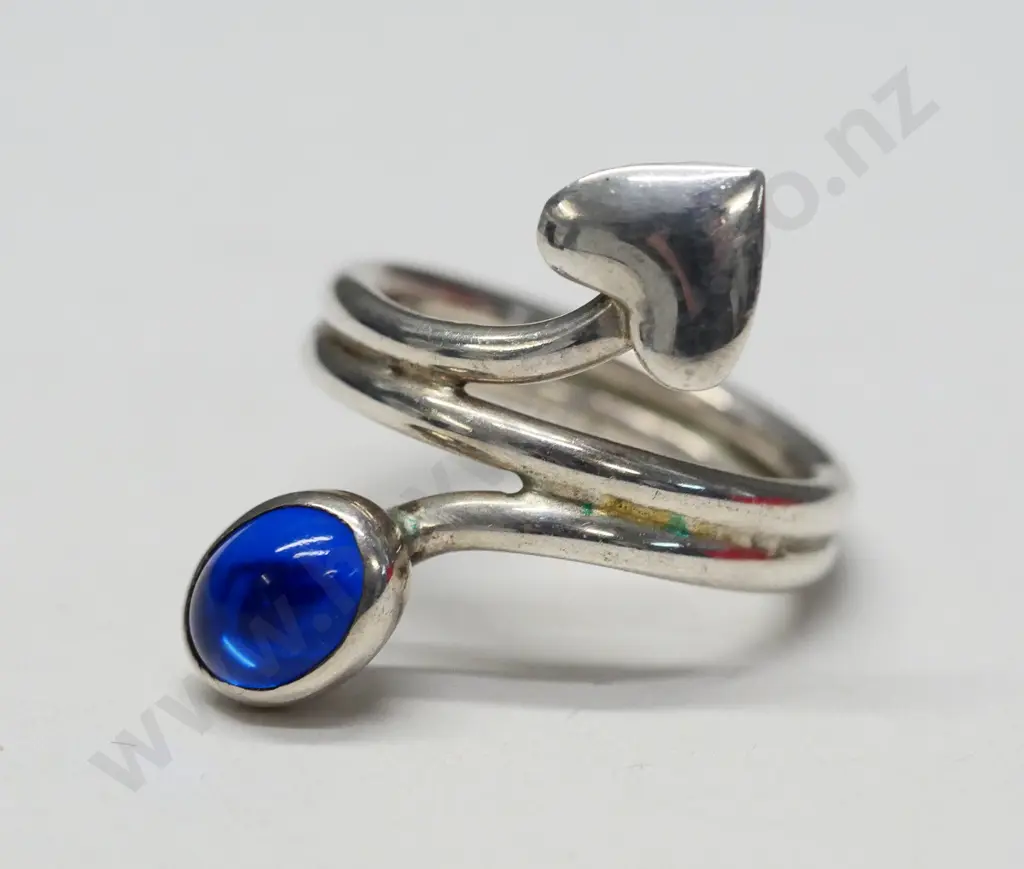 silver ring with a blue stone stamped 925 Mexico Image 1++