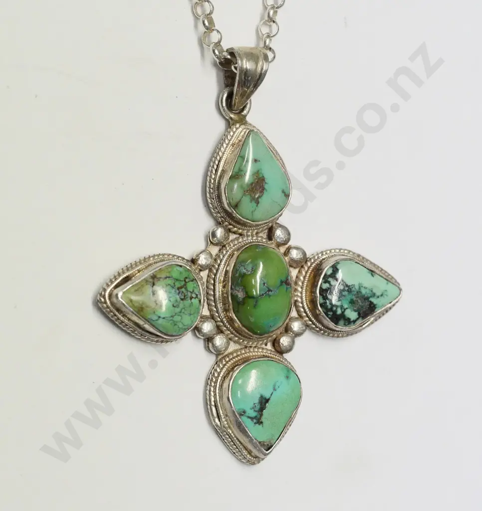 large turquoise & silver pendant stamped 925 Image 1++