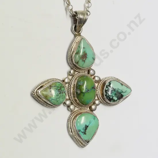 large turquoise & silver pendant stamped 925