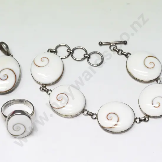 silver & stone bracelet, ring & pendant [no chain] set -  stamped 925