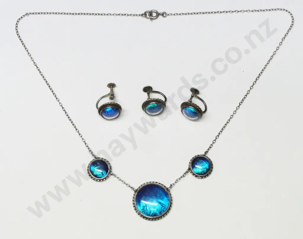 butterfly wing necklace & pair of earrings plus 1 spare all stamped sterling Image 1++