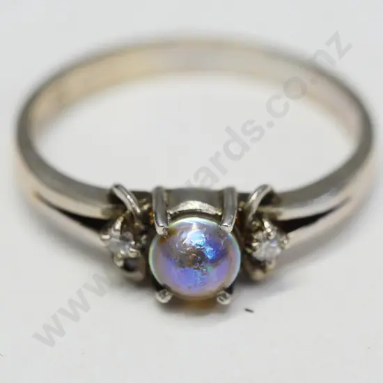 silver paua pearl/cz ring stamped 925