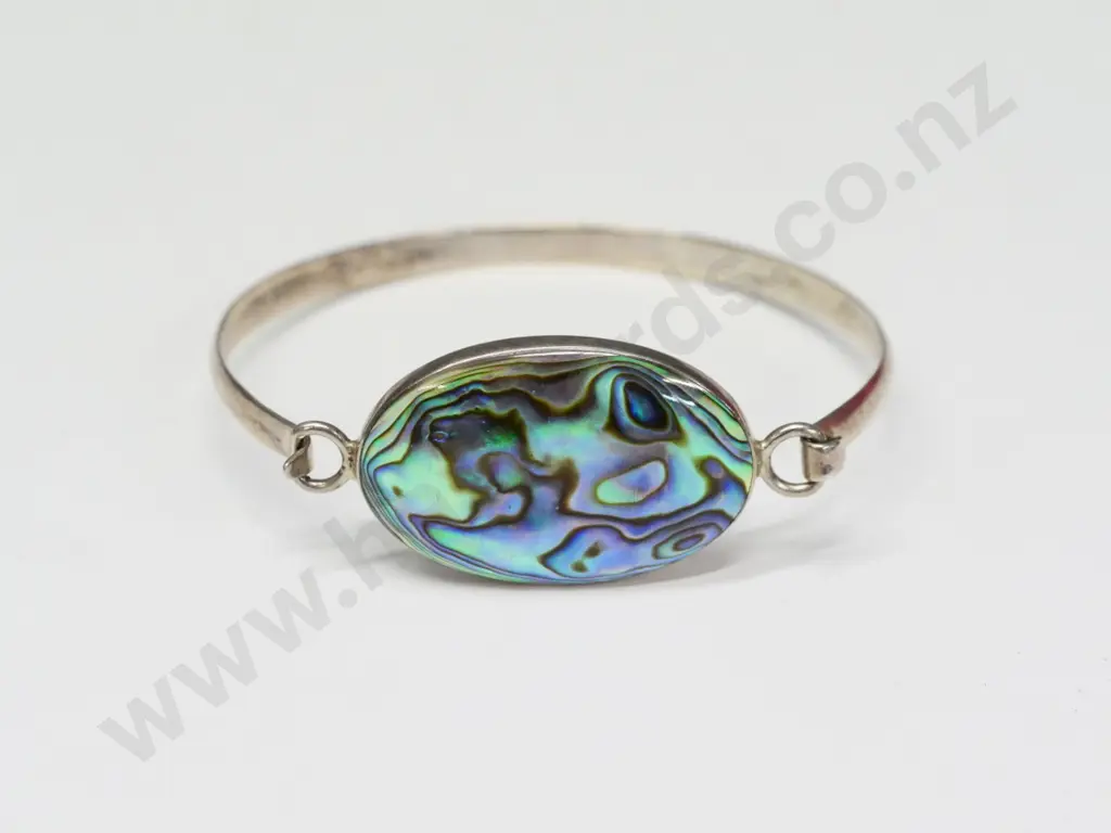 silver & paua shell bangle stamped 925 Image 1++